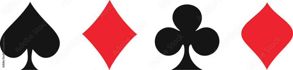 Obraz premium Classic Playing Card Suit Icons Featuring Spade, Diamond, Club in Minimalist Vector Design