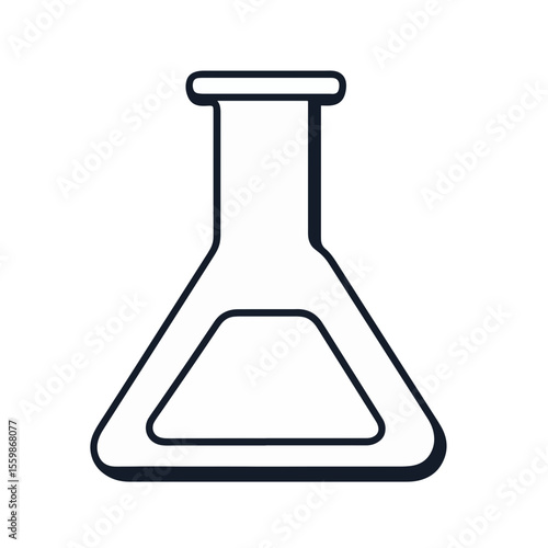 Minimalist black and white flask icon on plain background, symbolism of science