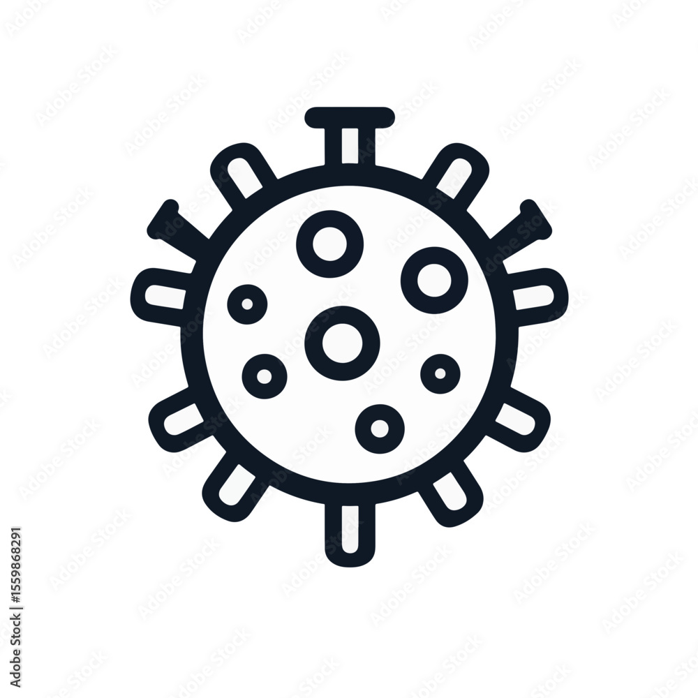 Obraz premium Minimalist black and white virus icon on white background, health concept