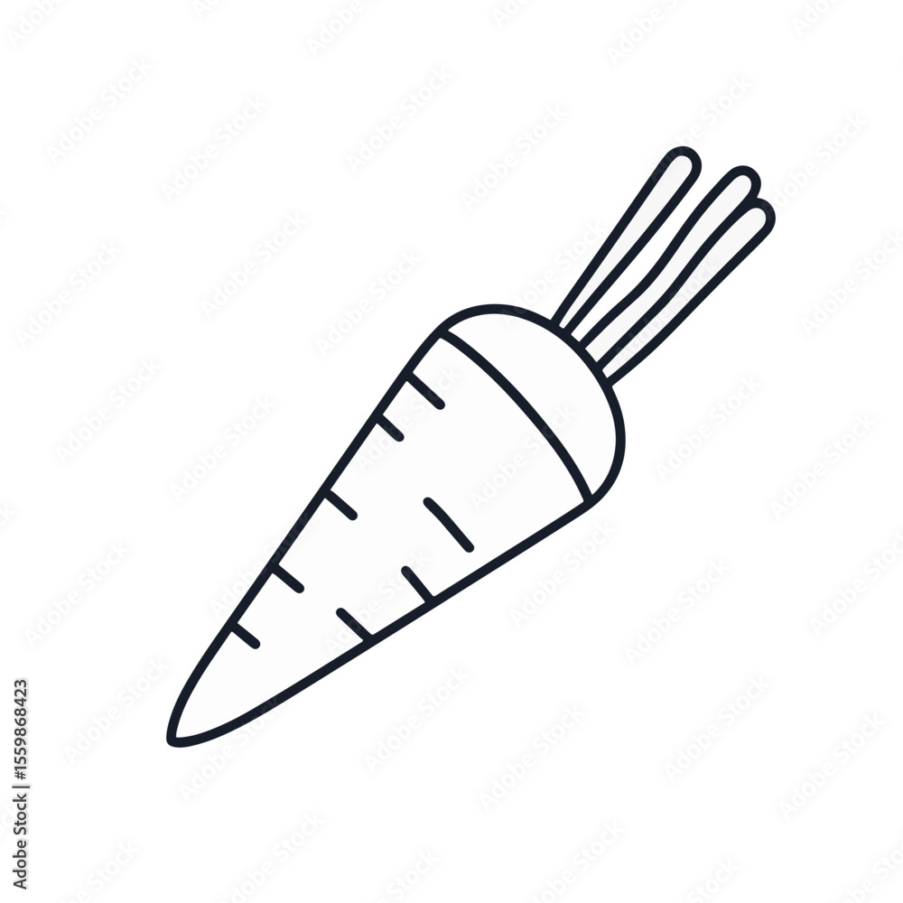 Obraz premium Minimalist black and white carrot icon on white background, simplicity