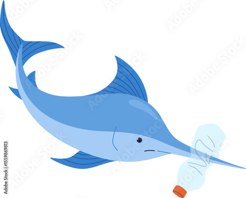 Swordfish with Plastic Bottle

