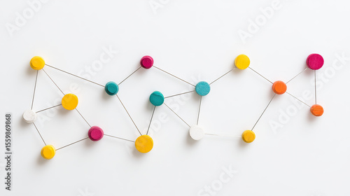 Abstract geometric network of colorful nodes and links, symbolizing innovation and connectivity in business.