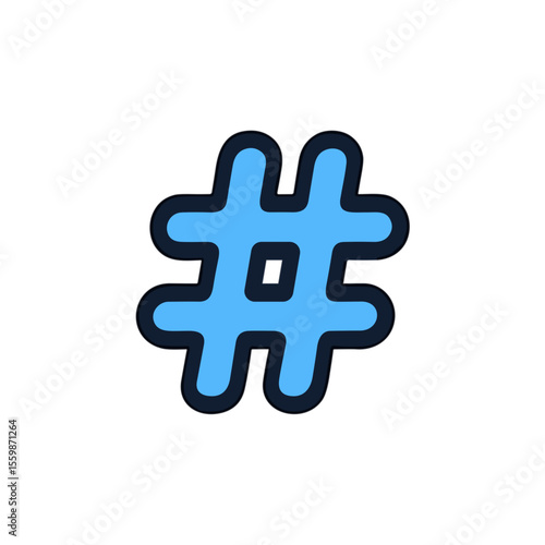 Blue Hashtag Icon with Black Outline on White Background for Social Media. Generated image
