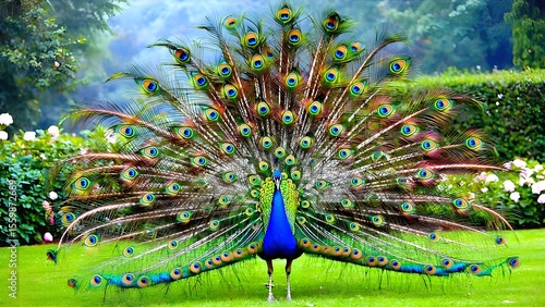peacock with feathers out
