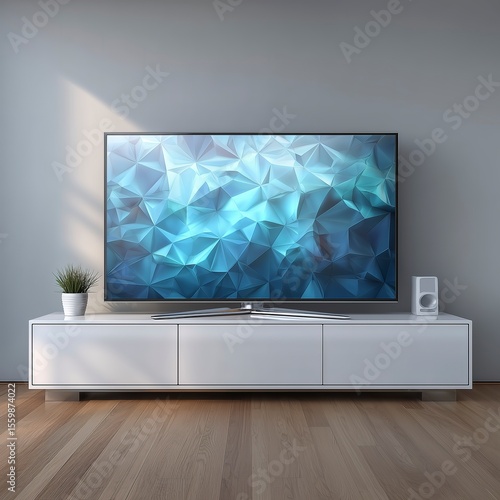 Modern Living Room TV Display, Geometric Pattern Screen, Minimalist Home Decoration, For Home Appliance Promotion, Interior Design, Home Aesthetics Material
