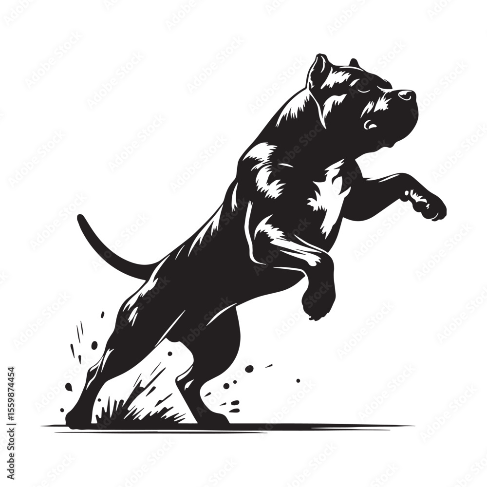 Fototapeta premium Featuring an authentic American Staffordshire Terrier canine digital black visual, representing breed - American Staffordshire Terrier silhouette - Amstaff Vector - Silhouette of Amstaff - dog vector 