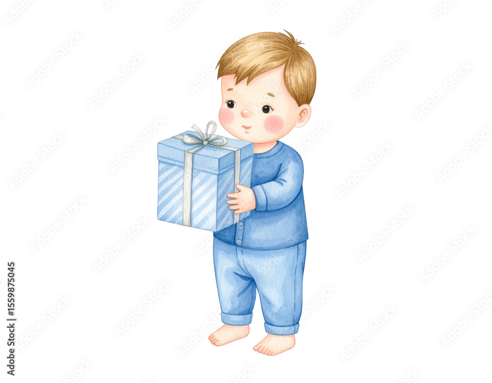 A boy's delight, the joyful expression of receiving beautifully wrapped present box A boy's delight, the joyful expression of receiving beautifully wrapped present box