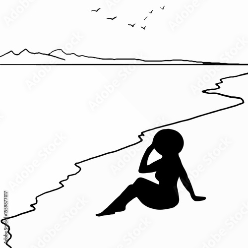 Silhouettes of Women in Poses Depicting Elegance and Relaxation on a beach