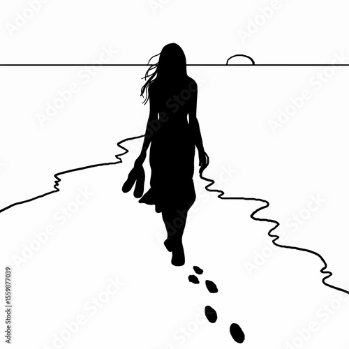 Silhouettes of Women in Poses Depicting Elegance and Relaxation on a beach