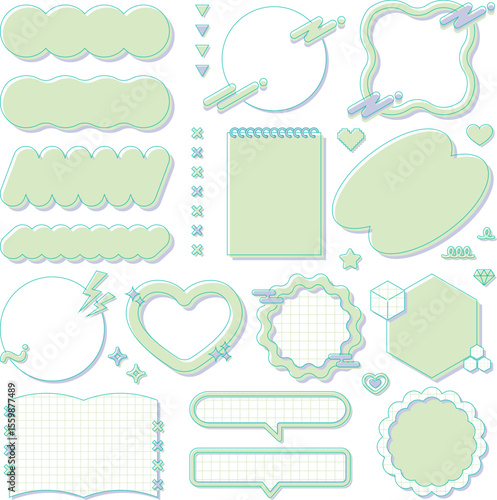 cute y2k frames set, decoration, fancy, pop, blank, purple, yellow green / ゆるふわで可愛いy2kフレームセット 装飾 飾り枠 ファンシーポップ 紫 黄緑 文字なし