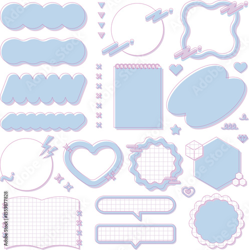 cute y2k frames set, decoration, fancy, pop, blank, purple, blue / ゆるふわで可愛いy2kフレームセット 装飾 飾り枠 ファンシーポップ 紫 青 文字なし