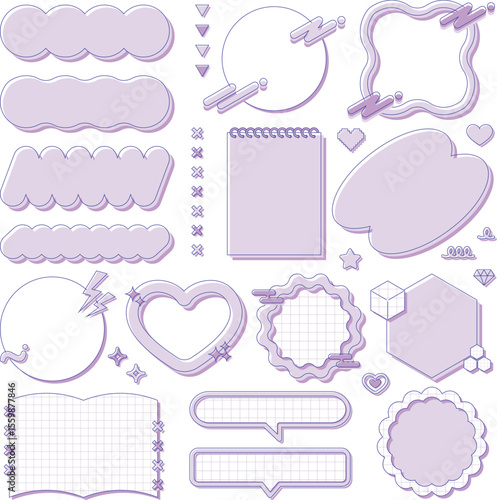 cute y2k frames set, decoration, fancy, pop, blank, pink, magenta / ゆるふわで可愛いy2kフレームセット 装飾 飾り枠 ファンシーポップ ピンク マゼンタ 文字なし
