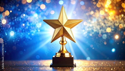 Golden Star Trophy with Festive Background.