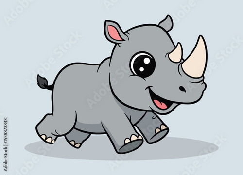 cute little rhino with big eyes running and smiling happy
