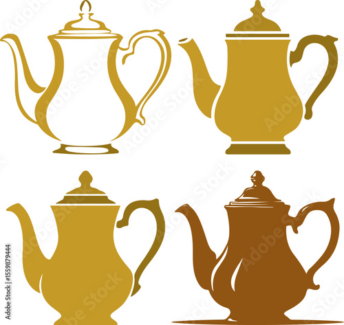 Vintage Teapot Color Vector Design Collection