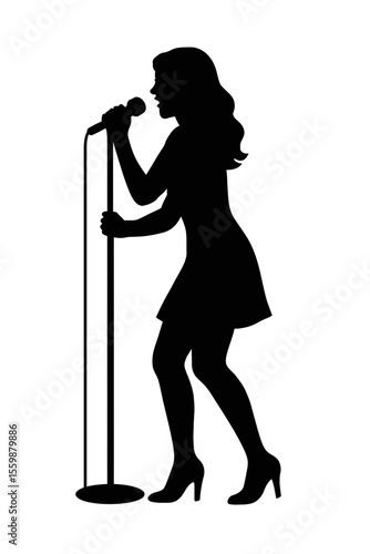 Female Singer Silhouette Performing Live at Microphone Stand