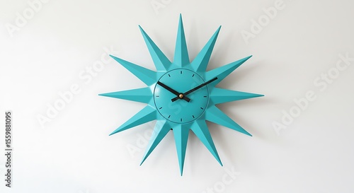 A vibrant turquoise starburst wall clock, embodying the iconic design aesthetic of the mid-century modern era.