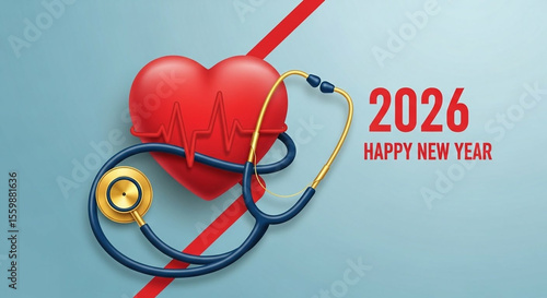 2026 Happy New Year Health Care Concept – Heart Health, Insurance, and Wellness Resolutions

