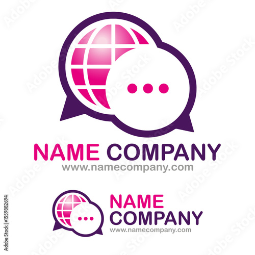 Logo communication globale numérique — chat, messagerie, international, traduction traducteur