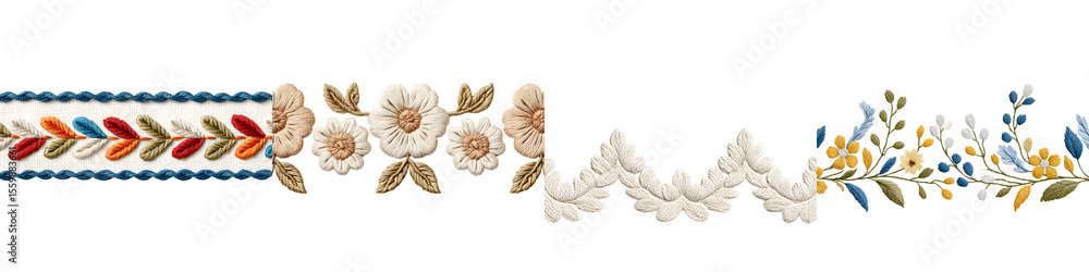 Fototapeta premium Embroidered Floral Borders - Decorative Trim Set