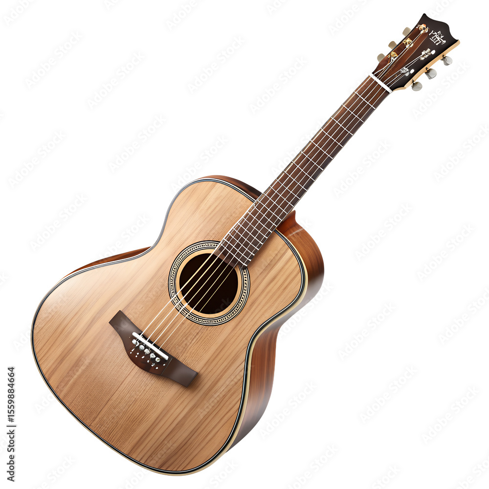 Fototapeta premium Acoustic Guitar with Wood Texture on White Background