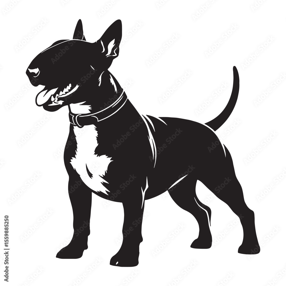 Obraz premium Presenting a classic Bull Terrier digital black profile, with clean, sharp edges - Bull Terrier silhouette - Bull Terrier Vector - Silhouette of Bull Terrier - dog silhouette