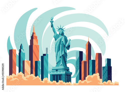 The Statue of Liberty flat cartoon isolated on white background. Vector illustration