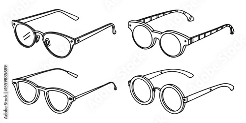 set different 5 pcs black and white glasses icon isolated on white background