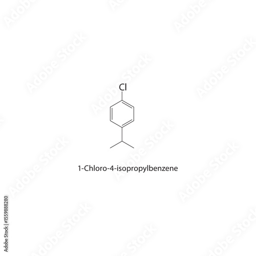 1-Chloro-4-isopropylbenzene skeletal structure. Alkylated haloarene compound schematic illustration. Simple diagram, chemical formula.