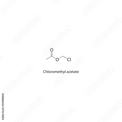 Chloromethyl acetate skeletal structure. Ester compound schematic illustration. Simple diagram, chemical formula.