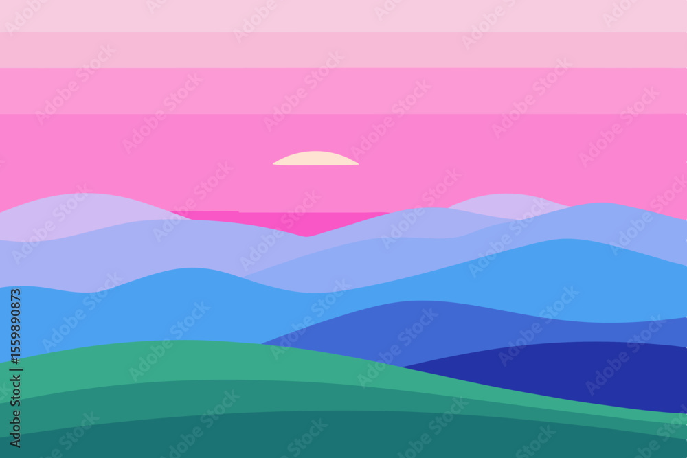 Obraz premium Serene Sunset Pastel Mountainscape Illustration