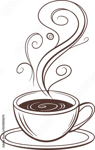 Brown Coffee Cup Steaming Swirls Design Illustration Hot Beverage Drink Cafe Menu