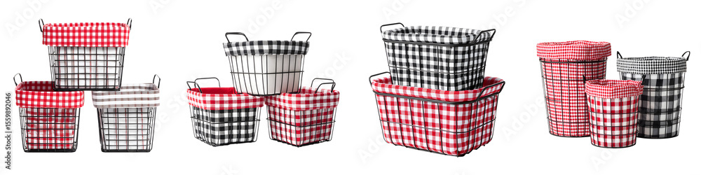 Obraz premium Gingham Pattern Fabric Basket Set - Storage Solutions