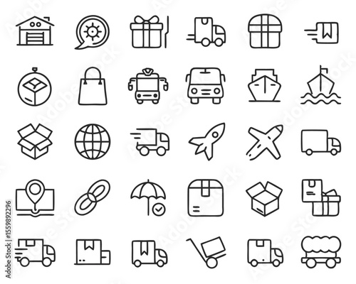 delivery and e commerce logistics icon set