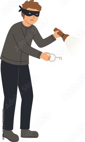 Burglar Carrying Flashlight and Key


