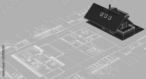 house architecture plan 3d illustration