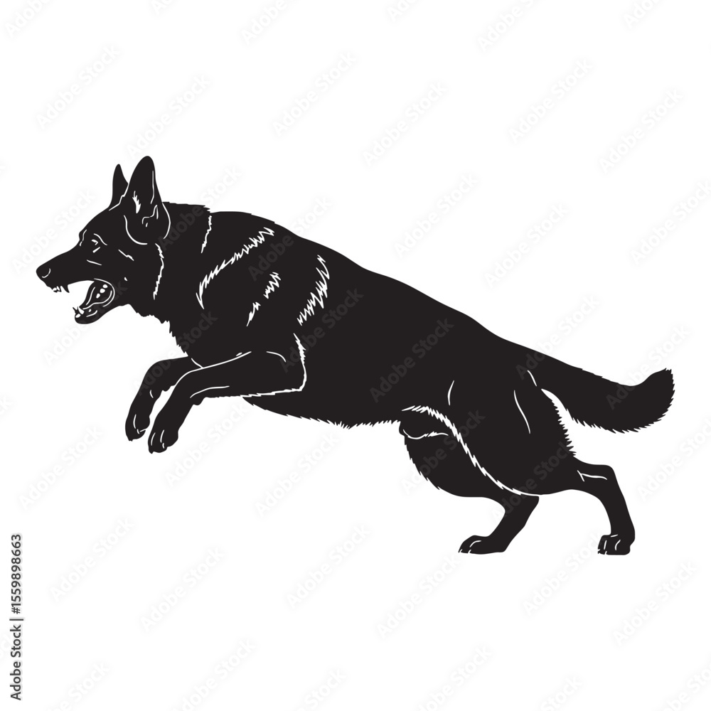 Obraz premium Displaying a recognizable German Shepherd digital black vector, embodying its unique posture - German Shepherd silhouette - German Shepherd Vector - Silhouette of German Shepherd - dog vector