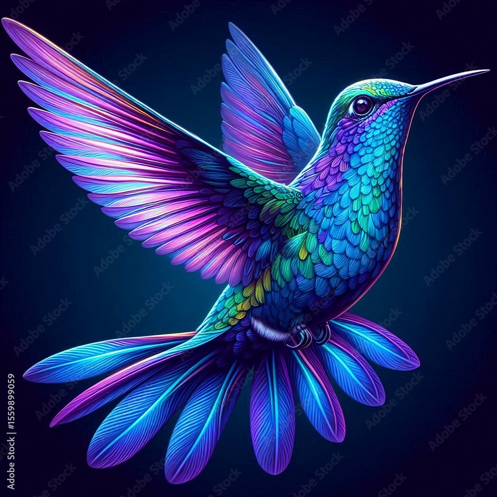 Obraz premium A painting of beautiful feathers on a background of bold, electric hues and dynamic energy.