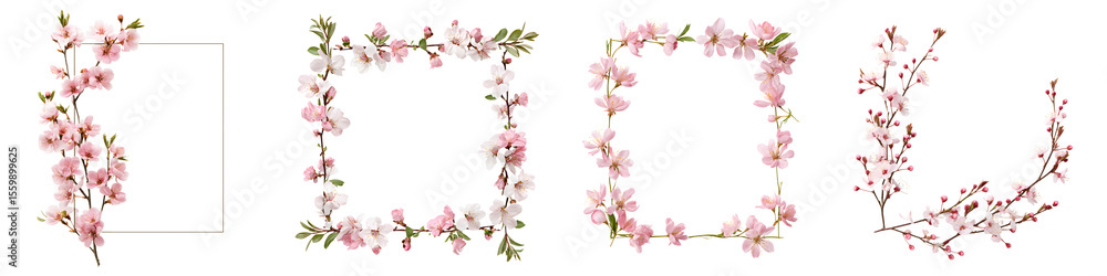 Fototapeta premium Floral Frame with Pink Blossoms on White Background