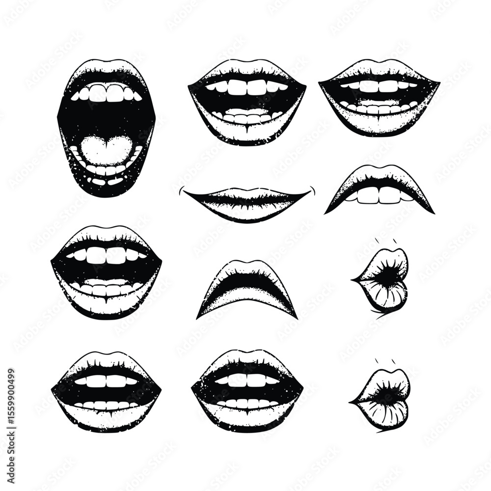 lips and mouth silhouette with grunge effect black and white vector illustration lips and mouth silhouette with grunge effect black and white vector illustration