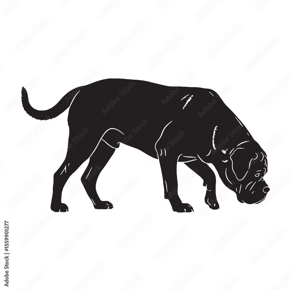 Obraz premium A unique Mastiff digital black design, great for a distinctive canine silhouette - Mastiff silhouette - Mastiff Vector - Silhouette of Mastiff - dog silhouette