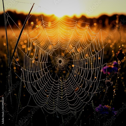 spider web with dew drops