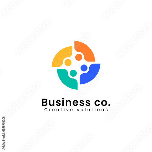 Abstract colorful logo of people forming a circle, symbolizing unity, teamwork, and collaboration.