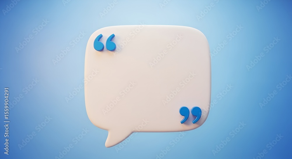 Fototapeta premium White speech bubble with blue quotation marks on a blue gradient background talk