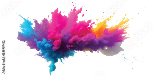  Abstract Holi Color Explosion – Isolated Bright Rainbow Powder Splash on White for Vibrant Festival Graphics
