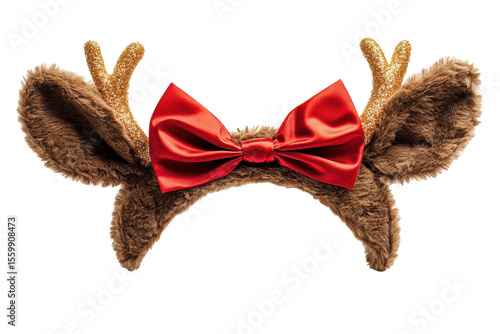 Festive reindeer headband with a red bow tie for Christmas Holiday celebration fun and playful cheer