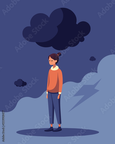 A dark cloud that follows someone around casting a shadow on even the most joyous moments.. Vector illustration
