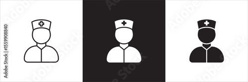 Female nurse icon. Female doctor medical staff icon. Healthcare symbol. Icon symbol compatible for medic consultation, surgeon, nurse, physician, health care. Vector illustration