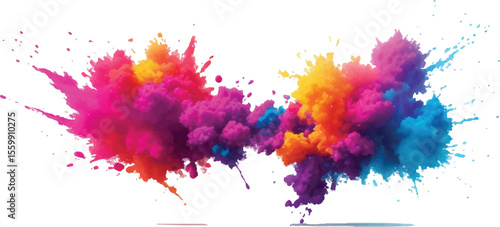 Artistic Rainbow Paint Dust Explosion Isolated on White – Bright Colorful Powder Cloud for Holi Festival, Celebration, and Joyful Creative Background Design Concept
