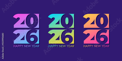 2026 Happy New Year Set. Creative graphic designs for 2026 New Year festive posters, greeting cards and banners. Vector illustration.